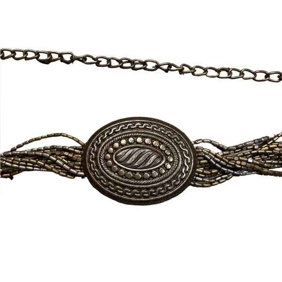 Bronze and Brass Metal Chain Belt with Large Oval Buckle and Chain Hook main image 5